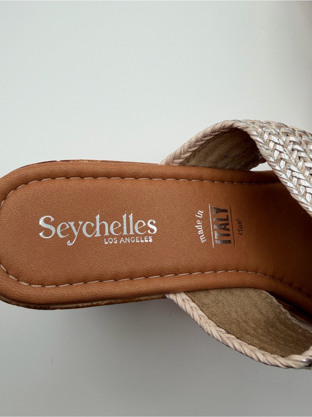Seychelles Adorned Anthropologie Silver Raffia Platform Slide Sandals Size 10 - Picture 7 of 12